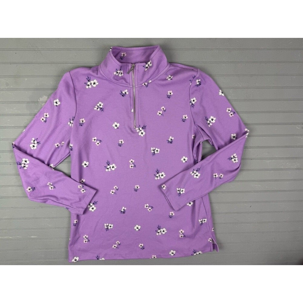 Karen Scott Sport Size M Womens Top 1/4 Zip Lavender Long Sleeve